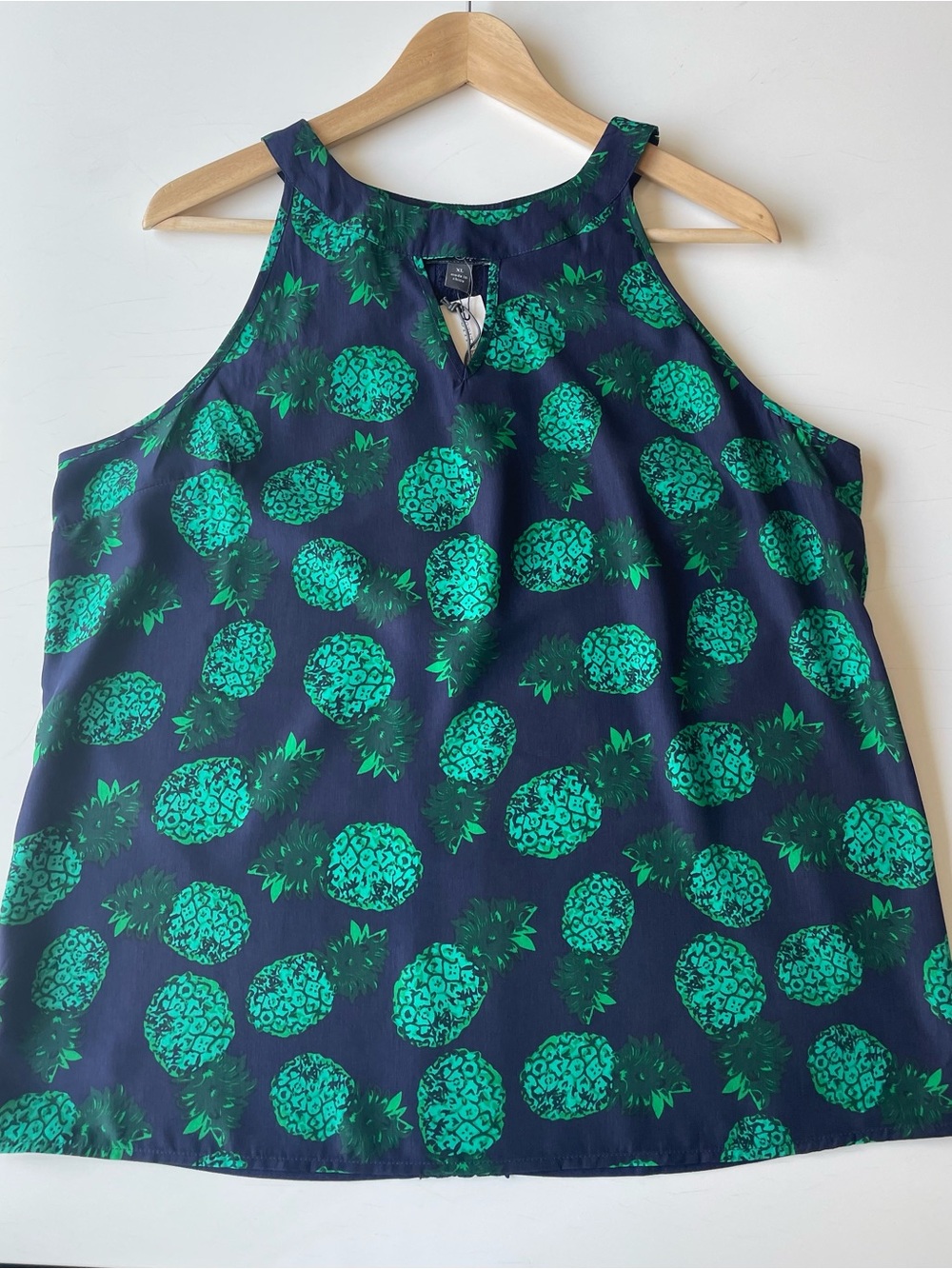 Market & Spruce Navy & Teal Mixed Material Pineapple Print Halter Size XL NWT